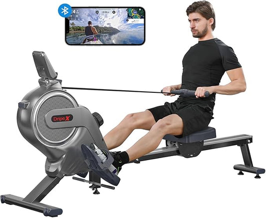 Dripex Rowing Machines for Home, Rowing Machine Max 350 LBS, Magnetic Rower with 16 Levels of Workout Resistance, Durable Slide Rail, Bluetooth App Supported, LCD Monitor, Row Machine for Gym Exercise