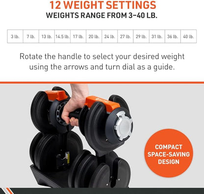 BodySport 40 Pound Adjustable Dumbbells â€“ Includes 12 3 to 40 Pounds,