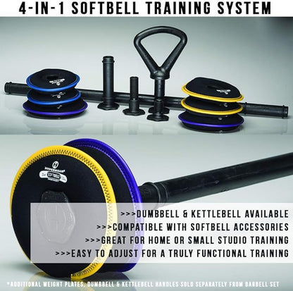 HYPERWEAR Adjustable Barbell Set with Soft Weight Plates, Expandable SoftBell System for Strength Training, Cardio, and Home Gym (35 lb Barbell, Up to 60 lbs Capacity)