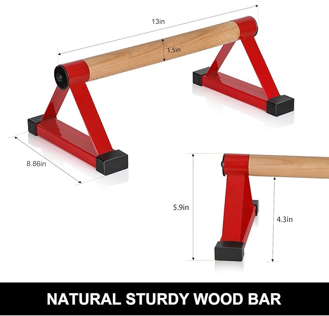 Wood push up bars Parallettes bars Anti-slip Handstand Bars for Calisthenics, Fitness, Floor workouts Solid Wood with Sturdy Metal Bracket, Support 500 lbs