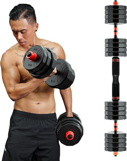 RUNWE Adjustable Dumbbell Barbell Set - 33/44/66/88lb Dumbbell Set, 4 in1 Dumbbell, Adjustable Kettlebell Pair, Barbell and Push up Bar, All-in-one Free Weight [Upgraded Double-lock Nuts]