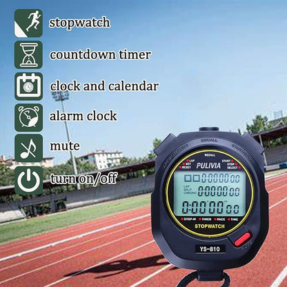 Sports Stopwatch Timer 10 Lap Split Memory Digital Stopwatch, Countdown Timer Pace Mode 12/24 Hour Clock Calendar with Alarm, 3 Rows Display Large Screen Water Resistant Battery Included