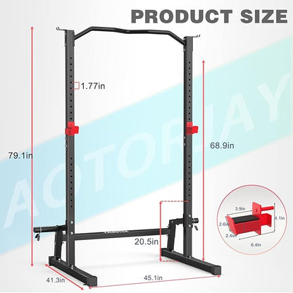 Power Cage Height Adjustable Squat Rack Home Gym Power Tower Multi-Function Pull Up Station Strength Training Squat stand Barbell Rack (Black)