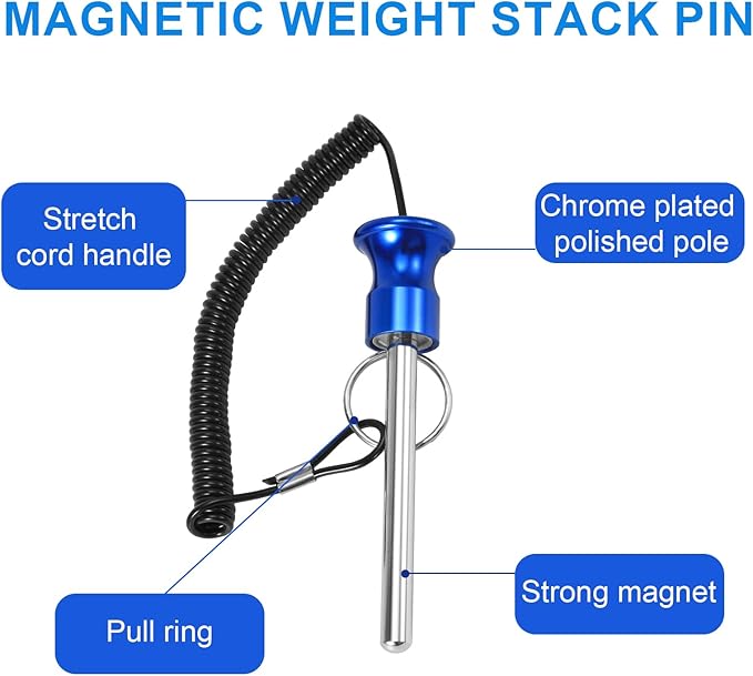 Magnetic Weight Stack Pin, Universal Weight Rack Pin Replacement with Elastic Cord Fitness Gym Performance Pin Drop Set Accessories for Strength Training Equipment Weight Stack Extender Machine