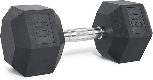 LIONSCOOL Rubber Encased Hex Dumbbells in Pairs or Single, Hand Dumbbell Weight with Metal Handle for Strength Training, Resistance Training, Build Muscle and Full Body Workout, 5-65lbs