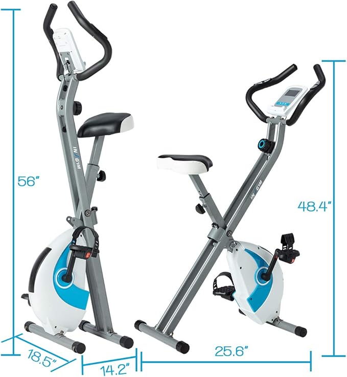 Exercise Bike insgym Foldable Fitness - Stationary Upright Workout Bike with Comfortable Seat Cushion and LED Display Heart Rate with 8-Level Adjustable easy assemble for Adult