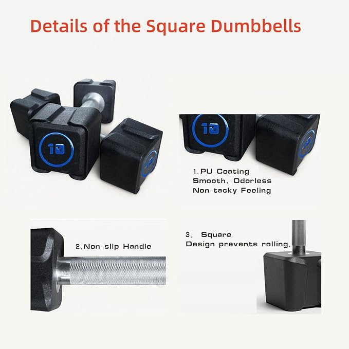 Cast Iron Dumbbells, (5.5LB-22LB) In Pair /(30LB/55LB) Single, Fixed Dumbbell Weights With Pu Coating and Anti-Slip Grip, No Odor