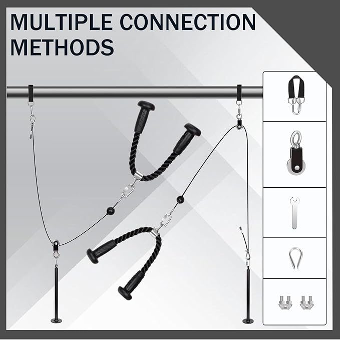 Adjustable Length Fitness Tricep Pulley Cable System Pull Down and Lift Weight Pulley System for Biceps Curl, Triceps Pull Down, Back, Forearm, Shoulder Home Gym Equipment