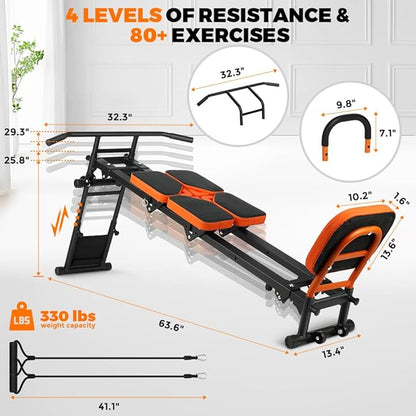 ONETWOFIT Multifunctional Indoor Home Gym Workout, Foldable Total Full Body Strength Training Fitness Exercise Equipment, All in one Workout Station with 4 Resistance Levels Over 80 Exercise Options