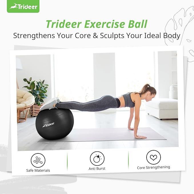 Trideer Yoga Ball Exercise Ball for Working Out, 5 Sizes Gym Ball, Birthing Ball for Pregnancy, Swiss Ball for Physical Therapy, Balance, Stability, Fitness, Office Ball Chair, Quick Pump Included