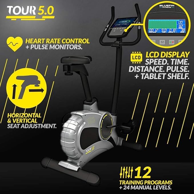 Bluefin Fitness TOUR 5.0 Exercise Bike Home Gym Equipment & Exercise Machine,Bluetooth & App, Ultimate Fat Loss, Get Fit at Home