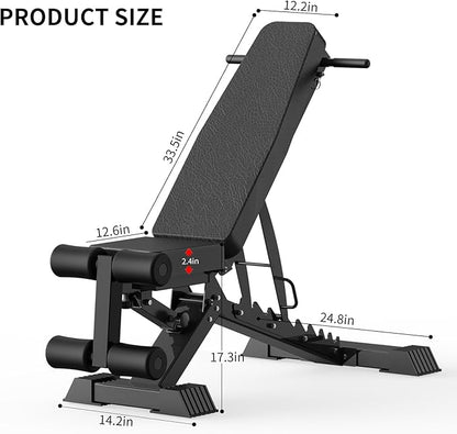 Adjustable Weight Bench, 1100 LB Weight Capacity Heavy-duty Workout Bench, Extended Head, and Neck Protection Design, Foldable Flat/Incline/Decline Exercise Multi-Purpose Bench for Home Gym