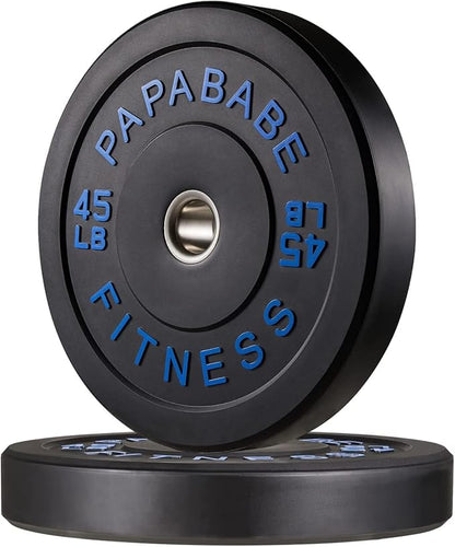 Papababe Bumper Plates, 2 Inch Olympic Weight Plates with Steel Hub Rubber Weights Plates for Weightlifting and Strength Training, Single, Pair & Set