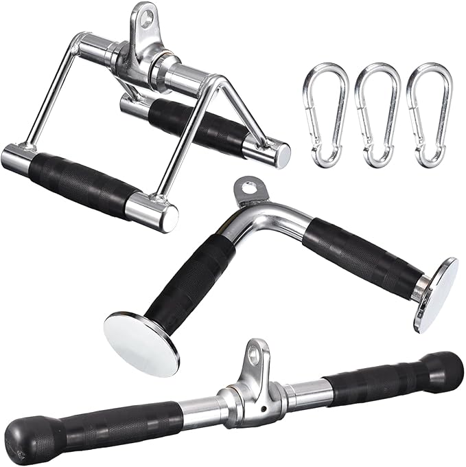 uxcell Tricep Press Down Cable Machine Attachment 1 Set, V-Shaped Bar, Double D Handle, Pull Down Straight Bar for Home Gym Accessories, Silver