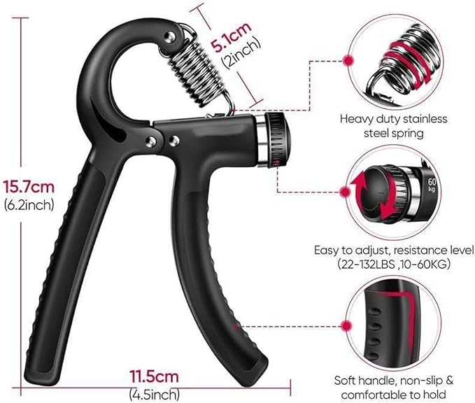 Hand Grip Strengthener Workout Kit, 5 Pack, Adjustable Resistance Grips and Stress Balls, Black