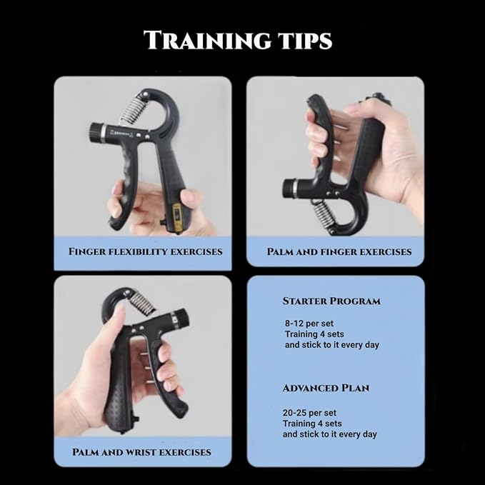 1Pcs Grip Strength Trainer Wrist Strengthener with Counter Hand Grip Exerciser Adjustable Resistance 11-132 Lbs/5-60kg(Black)