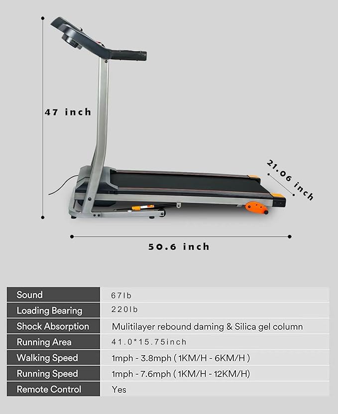 Folding Treadmill 2.5HP 12KM/H, Foldable Home Fitness Equipment with LCD for Walking & Running, Cardio Exercise Machine, 4 Incline Levels, 12 Preset or Adjustable Programs