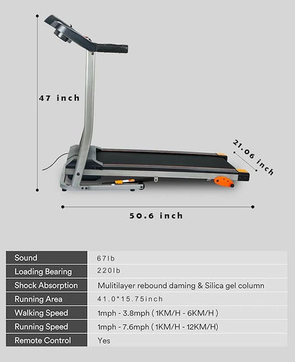 Folding Treadmill 2.5HP 12KM/H, Foldable Home Fitness Equipment with LCD for Walking & Running, Cardio Exercise Machine, 4 Incline Levels, 12 Preset or Adjustable Programs