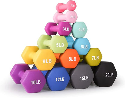 LIONSCOOL Set of 2 Neoprene Coated Dumbbell Hand Weights, Anti-Slip and Anti-Roll Hex Dumbbells in Pair for Strength Training, Resistance Training