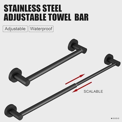 Towel Bar - Adjustable 304 Stainless Steel Towel Holder for Bathroom (11.8inch-22.6inch) Sturdy and Rustproof Wall Mounted Towel Rack for Bathroom Accessories, Black…