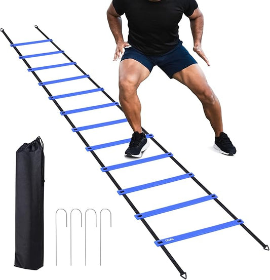 Ohuhu Agility Ladder Speed Training Set 12 Rung 20ft Exercise Ladders with Ground Stakes for Soccer Football Boxing Footwork Sports Fitness Training Ladder with Carry Bag