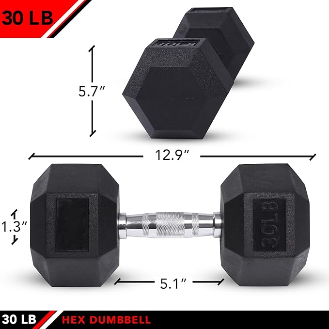 JFIT Rubber Hex Dumbbells - 8 Size Options - Hex Shaped Heads Prevent Rolling and Injury - Ergonomic Hand Weights for Exercise, Muscle, Strength and Weight Training