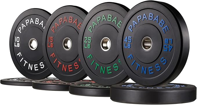 Papababe Bumper Plates, 2 Inch Olympic Weight Plates with Steel Hub Rubber Weights Plates for Weightlifting and Strength Training, Single, Pair & Set