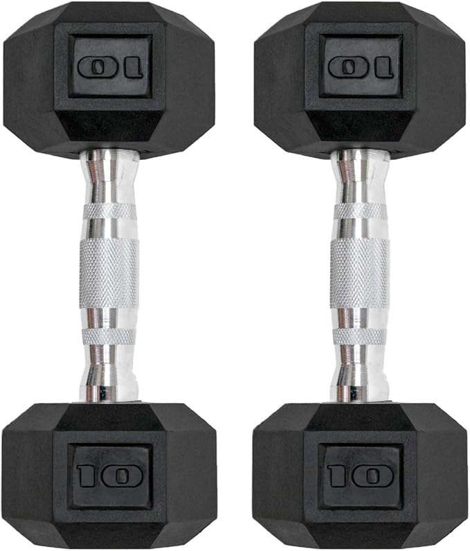 Dumbbells Set of 2 Hex Rubber Encased Dumbbells, Weights Dumbbells Set with Metal Handle for Exercise and Fitness (10 lb, Pair)