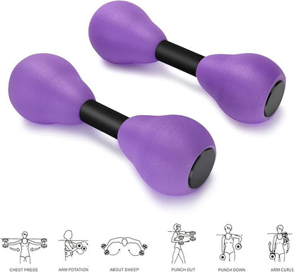 Aquatic Dumbells,2Pcs Foam Water Weights Aerobic Exercise Fitness Equipment Dumbbells, Pool Resistance Swimming Training for Adults/Kids/Men/Women Weight Loss, Beginner Swimming Training, Purple