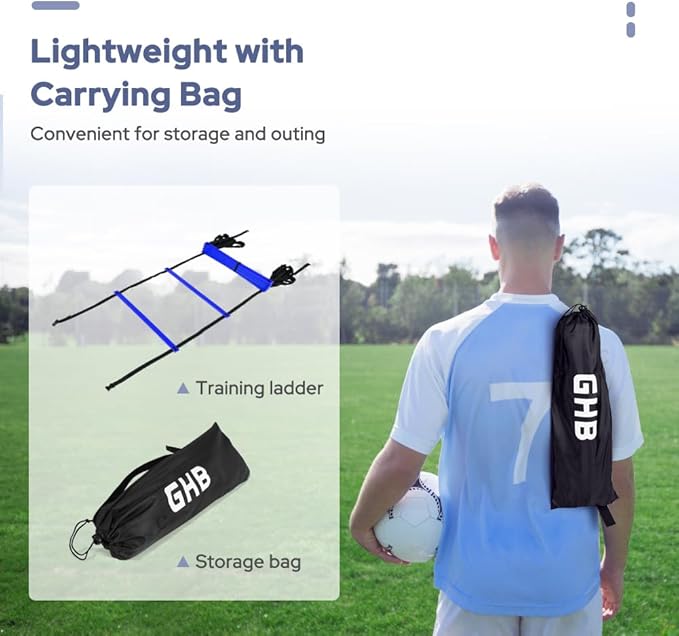 GHB Pro Agility Ladder Agility Training Ladder Speed 12 Rung 20ft with Carrying Bag