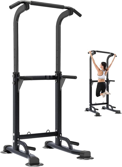 Pull-up Bar and Dip Station Power Tower Adjustable Height Dip Station Multipurpose Strength Training Fitness Station for Beginners Up to 5.9 Feet Height