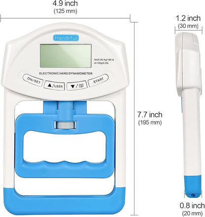 Handeful Grip Strength Tester Trainer - Dynamometer Handgrip Measurer Meter, Handheld Strengthener Exerciser for Sports, School, and Home Use (198Lbs / 90Kgs)