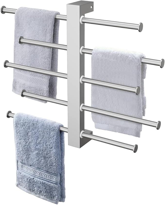 5-Tier Bridge Sliding Bathroom Towel Bar 16 Inch, ZUEXT Brushed Nickel Finished Stainless Steel Towel Holder Hanger, Wall Mounted Adjustable Hand Towel Rod for Washroom Kitchen, 1.5" Tube Towel Racks