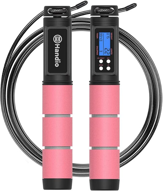 Jump Rope, H Handio Jump Rope with Counter, Workout Jumping Rope with Steel Ball Bearings, Adjustable Length Speed Skipping Rope for Men Women Kids Home Gym, Crossfit, Fitness Exercise