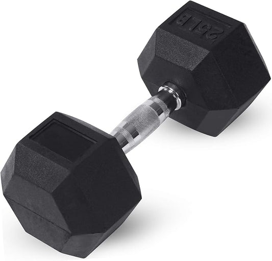 JFIT Rubber Hex Dumbbell - 15 Size, Single and Pair Options, 4-50lbs - Shaped Heads Prevent Rolling and Injury - Ergonomic Hand Weights for Exercise, Therapy, Muscle, Strength and Weight Training