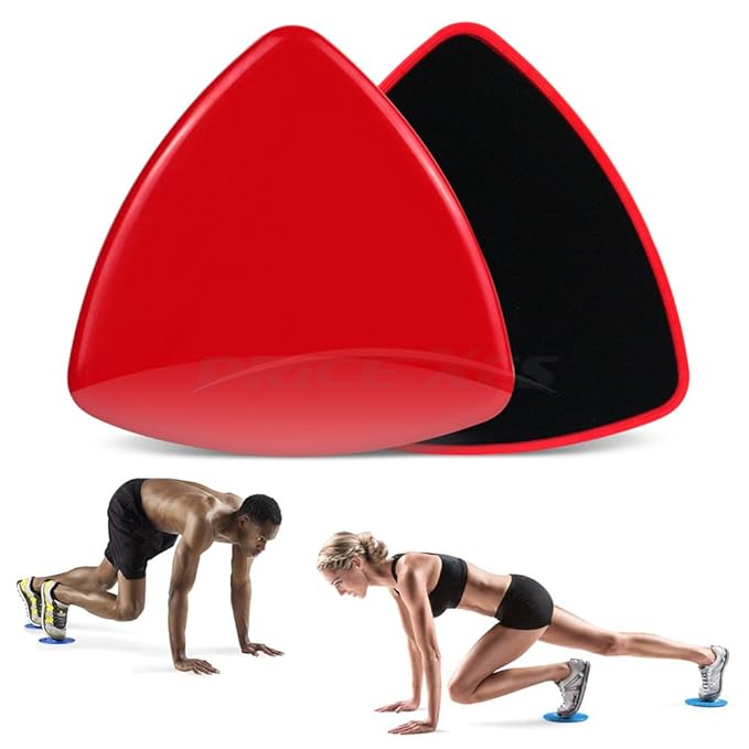 2 x Dual Sided Gliding Discs Exercise Sliders Core Sliders Fitness Ultimate Trainer Gym Home Abdominal & Total Full Body Workout Equipment on ALL surfaces Slide & Glide Exercises (Red, Triangle)