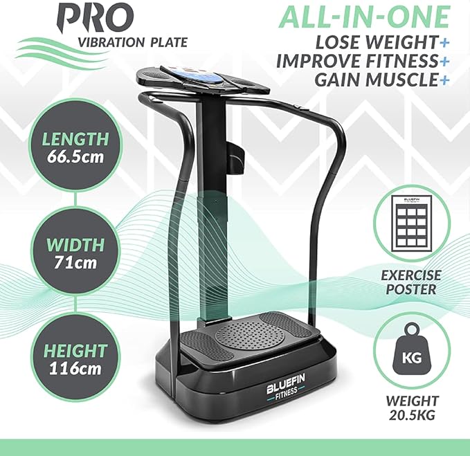 Bluefin Fitness Vibration Platform Pro Model Upgraded Design with Silent Motors and Built in Speakers Build Muscle at Home and Loose Fat