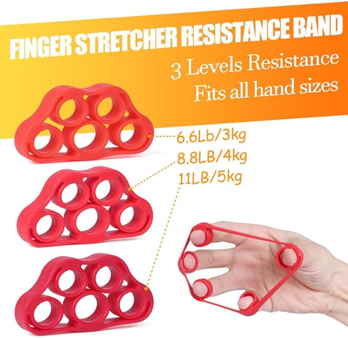 Grip Strength Trainer 7 Pack Adjustable Hand Gripper, Finger Stretcher Resistance Extensor Bands, Finger Exerciser, Grip Strength Ring & Stress Ball, Hand Grip Strengthener, Black