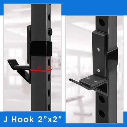 Yes4All Alloy Steel 2x2 J-Hooks Power Rack Attachments - Capacity 1,000 lbs for Squat Rack for Home Gym