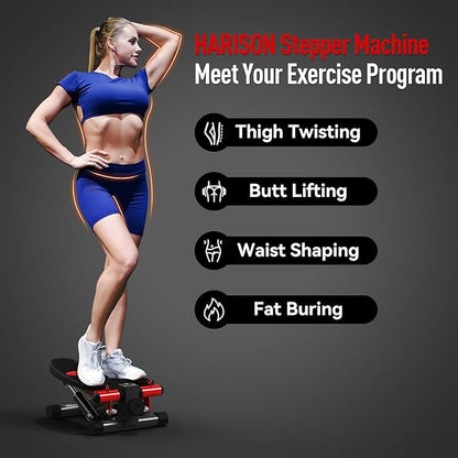 HARISON Mini Stepper for Exercise with Enhanced Resistance Bands, Stair Stepper for Home 330lbs Capacity, Aerobic Exercise Stepper Machine with LCD Monitor for Fully Body Workout