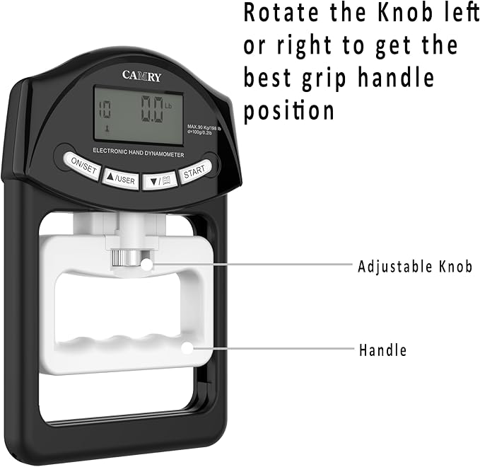 CAMRY Digital Hand Dynamometer Grip Strength Measurement Meter 198Lbs / 90Kgs Auto Capturing Electronic Hand Grip Power