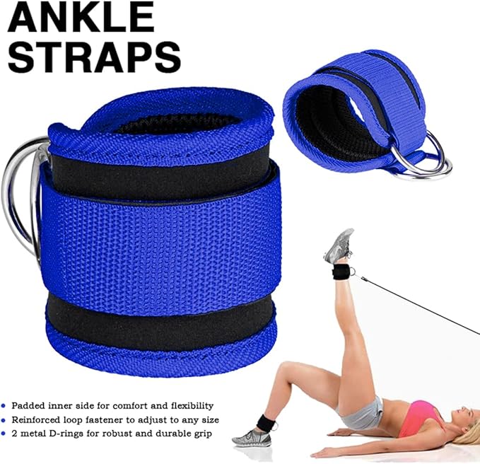 Ankle Straps Ankle Resistance Bands Wrist Cuffs Padded Straps Adjustable Fitness Glute Kickback D-Ring for Cable Machine Gym Foot Leg Training Brace Support 1 Pair