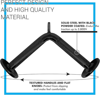 A2ZCARE Cable Machine Accessories for Weight Lifting, LAT Pull Down Attachment V Handle, V-Shaped Bar, Tricep Rope, Rotating Straight Bar