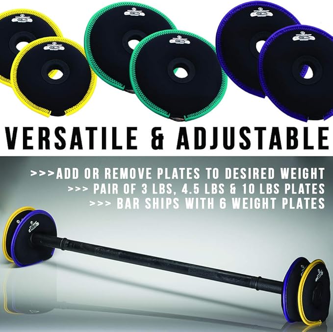 HYPERWEAR Adjustable Barbell Set with Soft Weight Plates, Expandable SoftBell System for Strength Training, Cardio, and Home Gym (35 lb Barbell, Up to 60 lbs Capacity)