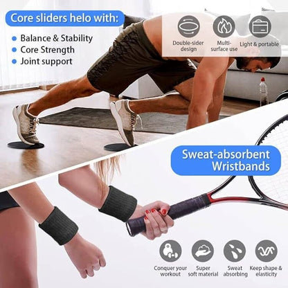 Resistance Bands Set Workout Bands with 5 Stackable Exercise Bands, 5 Resistance Loop Bands, 2 Core Sliders, Door Anchor, Ankle Straps, Jump Rope,Hand Grip Strengthener