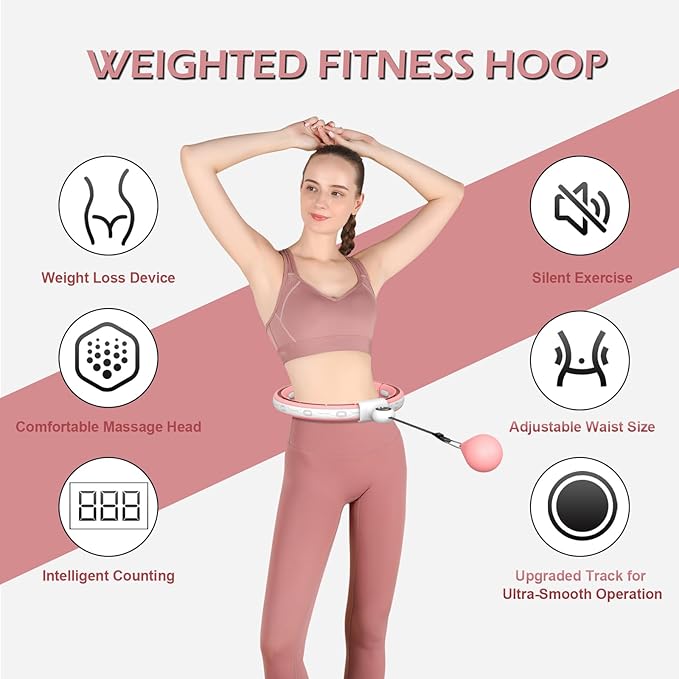 EPEHSPORT Silent Infinity Smart Hoops with Counter 22"-44", Weighted Exercise Hoola Equipment, 2 in 4 Abdomen Fitness Massage,Infinity Hoop Weighted Hula Hoop with Sweat Belt.