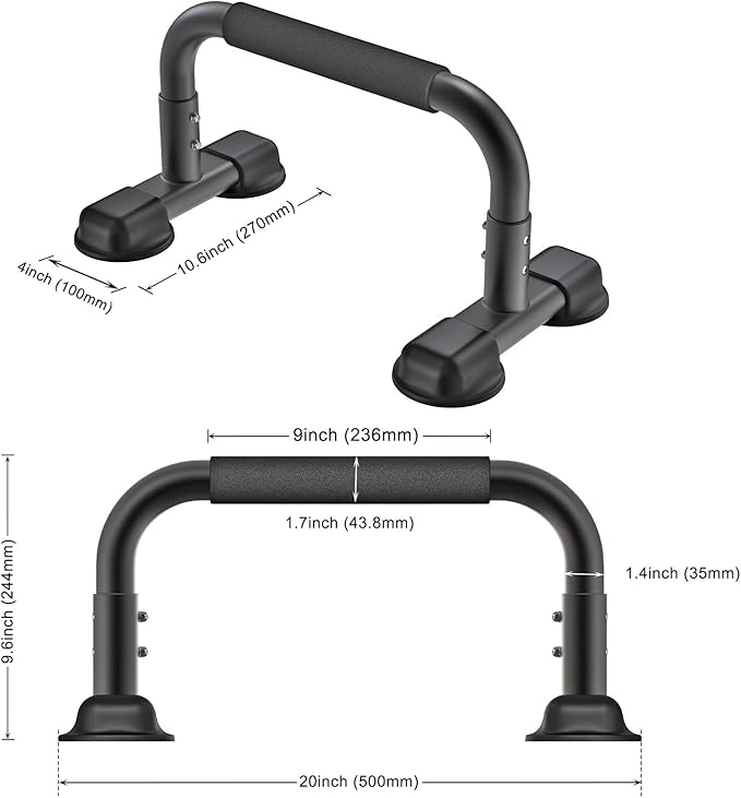 Dolibest Push Up Bar, 9.6'' High Parallettes Bars with Full-Cover Foam Handles, Stable Calisthenics Equipment, Suitable for Handstand, L-Sit, Dip Bar, Strength Training for Indoor Outdoor Use（660LB）