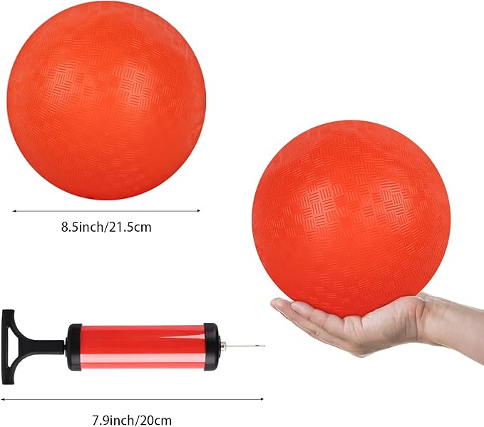 Hxezoc 6 Pack 8.5 Inch Playground Balls with 1 Hand Pump and 6 Portable Ball Net Bags Inflatable Dodgeballs for Kids and Adults Kickball, Handball, Camps, Indoor & Outdoor Schoolyard Games