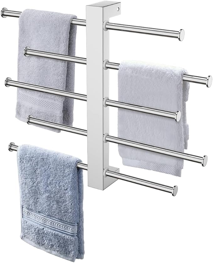 16 Inch Bridge Sliding Bathroom Towel Bar 5-Tier, ZUEXT Chrome Finish Stainless Steel Towel Holder Jewelry Hanger, Wall Mounted Adjustable Hand Towel Rod for Washroom Kitchen, 1.5" Tube Towel Racks