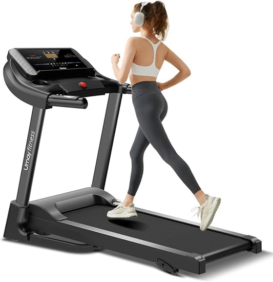 UMAY Fitness Home Auto-Folding Incline Treadmill with Pulse Sensors, 3.0 HP Quiet Brushless, 8.7 MPH, 300 lbs Capacity